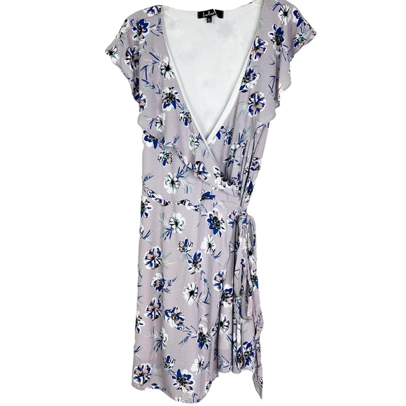 Lulu’s La Vie Lavender Floral Sleeveless V-Neck Wrap Ruffle Dress Women’s Sz XL - Picture 2 of 14